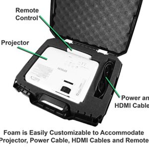 CASEMATIX Video Projector Hard Case with Customizable Foam Compatible with Epson VS240, EX3240, VS345, VS340, VS335W, EX7240 Pro, EX5240 Pro - Durable Hard Shell Travel Case with Padlock Rings