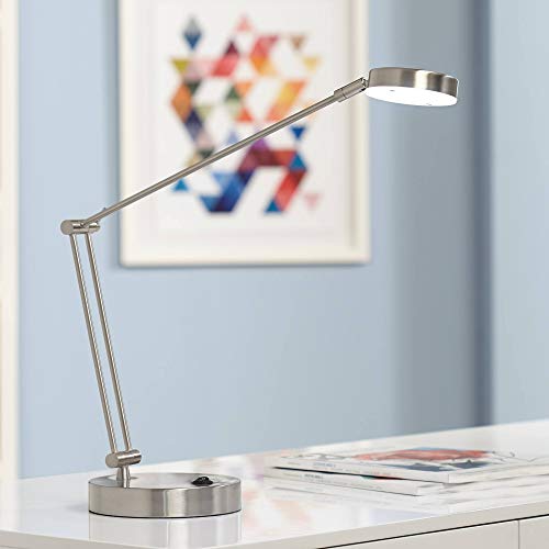 360 Lighting Jarrett Modern Desk Lamp 19" High Satin Nickel Silver Metal LED Adjustable Arm Rotating Head for Bedroom Living Room House Home Bedside Reading Office Entryway Kids Family