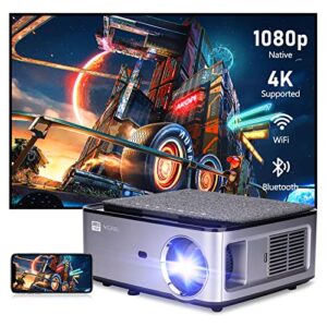 vgke smart projector t28s[upgraded] 15000l/580 ansi ultra high definition 1080p, supports 4k wifi projector, 4d keystone correction, lcd ultra-high brightness video projector 300″ ios/android