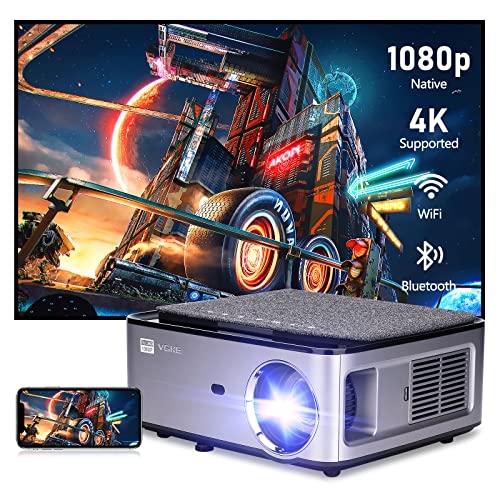 VGKE Smart Projector T28S[Upgraded] 15000L/580 ANSI Ultra High Definition 1080P, Supports 4K WiFi Projector, 4D Keystone Correction, LCD Ultra-high Brightness Video Projector 300" iOS/Android