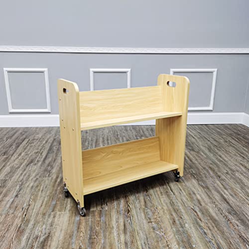 FixtureDisplays® Wood Book Cart Library Cart Pew Cart Magazine Rack Moving Cart Rolling Storage Cart 32X30X13" 10968