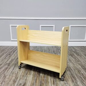 FixtureDisplays® Wood Book Cart Library Cart Pew Cart Magazine Rack Moving Cart Rolling Storage Cart 32X30X13" 10968