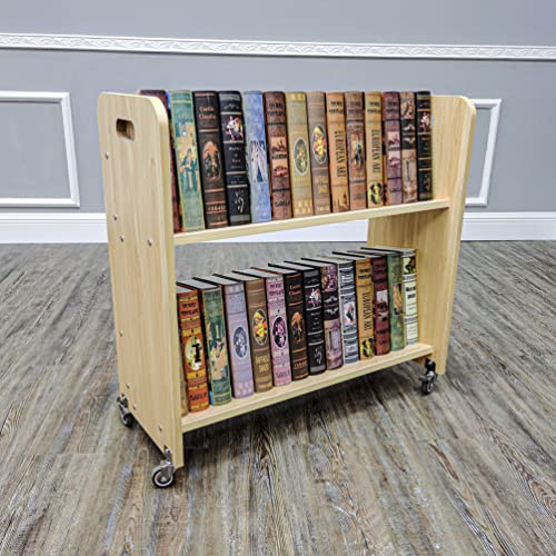 FixtureDisplays® Wood Book Cart Library Cart Pew Cart Magazine Rack Moving Cart Rolling Storage Cart 32X30X13" 10968