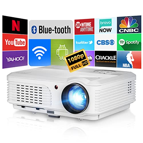 1080P WiFi Projector Android Full HD Movie Projector Home Cinema with Bluetooth HDMI 7500Lumen USB RCA LCD Smart TV Projector Wireless iOS Mirroring Phone Projectors Outdoor Indoor Gaming