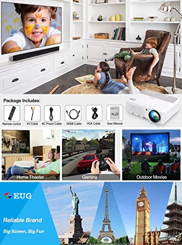 1080P WiFi Projector Android Full HD Movie Projector Home Cinema with Bluetooth HDMI 7500Lumen USB RCA LCD Smart TV Projector Wireless iOS Mirroring Phone Projectors Outdoor Indoor Gaming