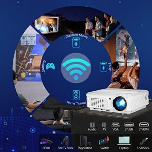 1080P WiFi Projector Android Full HD Movie Projector Home Cinema with Bluetooth HDMI 7500Lumen USB RCA LCD Smart TV Projector Wireless iOS Mirroring Phone Projectors Outdoor Indoor Gaming