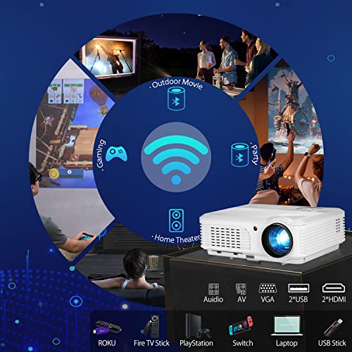 1080P WiFi Projector Android Full HD Movie Projector Home Cinema with Bluetooth HDMI 7500Lumen USB RCA LCD Smart TV Projector Wireless iOS Mirroring Phone Projectors Outdoor Indoor Gaming