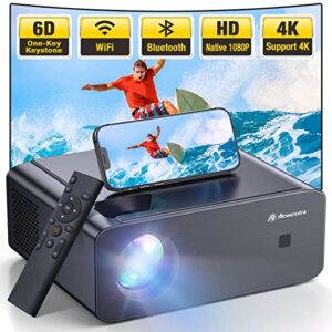 5g wifi bluetooth 4k projector, autofocus 450 ansi lumen full hd native 1080p projector, outdoor projector auto 6d keystone, 50% zoom, 300” display movie projector for home theater
