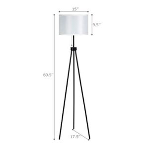 Tangkula 60.5" Metal Tripod Floor Lamp, Contemporary Minimalist Standing Floor Light with Iron Legs, Fabric Drum Shade, E26 Lamp Base, Mid Century Modern Reading Light for Living Room, Bedroom