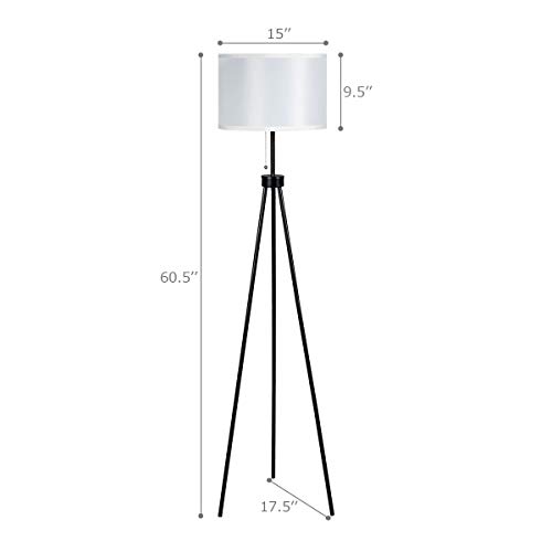 Tangkula 60.5" Metal Tripod Floor Lamp, Contemporary Minimalist Standing Floor Light with Iron Legs, Fabric Drum Shade, E26 Lamp Base, Mid Century Modern Reading Light for Living Room, Bedroom