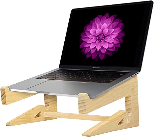 Thibault Laptop Stand for Desk, Laptop Riser Computer Stand Wooden MacBook Stand, Ergonomic Laptop Holder Compatible with MacBook/Dell/HP/Lenovo 10-17 Laptops, Work from Home Laptop Riser