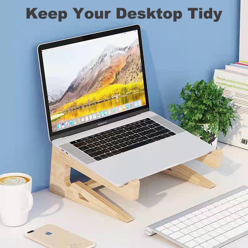 Thibault Laptop Stand for Desk, Laptop Riser Computer Stand Wooden MacBook Stand, Ergonomic Laptop Holder Compatible with MacBook/Dell/HP/Lenovo 10-17 Laptops, Work from Home Laptop Riser