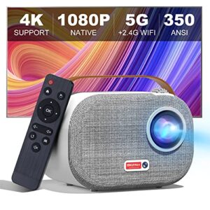 blitzmax mini projector, native 1080p auto/4p keystone correction,zoom, 5g wifi,bluetooth portable android 9.0 full hd movie projector, super mute cooling fan, built-in 5w dual speakers home theater