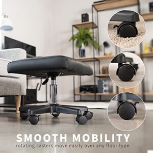 VIVO Mobile Footrest with Wheels, Ergonomic Rolling Ottoman Leg Rest for Work Comfort, Height Adjustable Computer Desk Stool with Thick Padding, Office Seat, Black, CHAIR-S04F