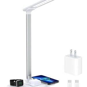 EMIE LED Desk Lamp with Wireless Charger, 15W Fast Wireless Charging Table Lamps for Home Office , 3 in 1 Multifunction Touch Control 3 Lighting Modes Eye-Caring Study Desk Light for Dorm Bedroom