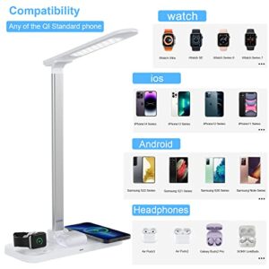 EMIE LED Desk Lamp with Wireless Charger, 15W Fast Wireless Charging Table Lamps for Home Office , 3 in 1 Multifunction Touch Control 3 Lighting Modes Eye-Caring Study Desk Light for Dorm Bedroom