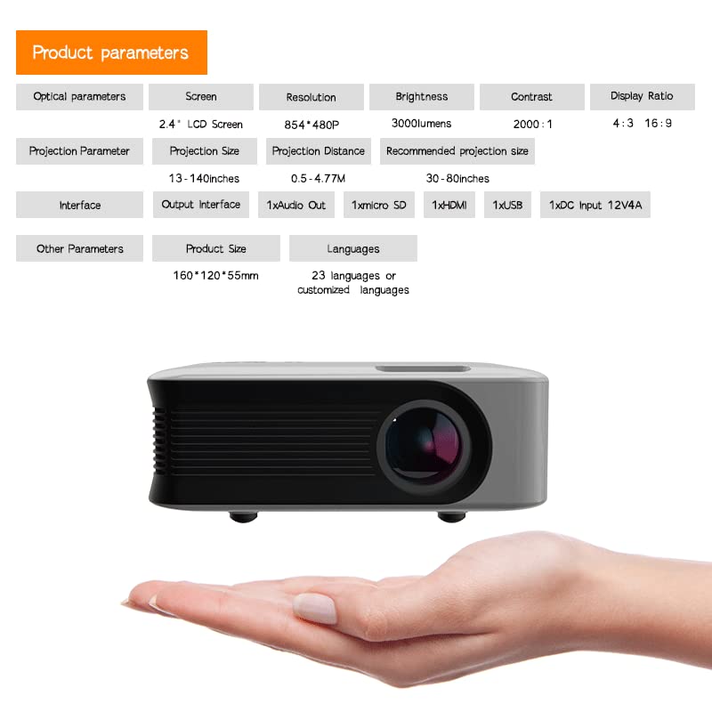 WiFi Mini Projector, Pocket Size for Apartment, Bedroom, Outdoor Portable Video Projector, Compatible with Full Hd 1080p HDMI, USB, SD, Laptop, Smartphone，Home Theater Enjoy