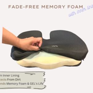 Comfilux Gel Car Seat Cushion - Office Chair Memory Foam for Butt, Sciatica Comfort - Ergonomic Coccyx, Back, Tailbone Pain Relief Pad - Pillow for Automotive Drivers, Computer Desk Chairs