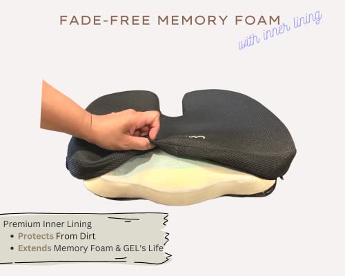 Comfilux Gel Car Seat Cushion - Office Chair Memory Foam for Butt, Sciatica Comfort - Ergonomic Coccyx, Back, Tailbone Pain Relief Pad - Pillow for Automotive Drivers, Computer Desk Chairs