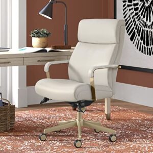 La-Z-Boy Melrose Executive Office, Adjustable High Back Ergonomic Computer Chair with Lumbar Support, Brass Finish, Ivory White Bonded Leather 30D x 25.25W x 40.25H Inch