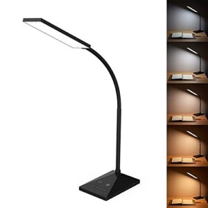 vicfun led desk lamp, 5 color modes with 7 levels of brightness, eye-caring dimmable table lamp office lamp with usb charging port, touch control sensitive dimmable 12w black
