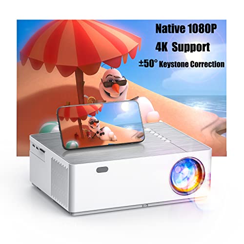 Native 1080P Projector, 9000L FHD Brightness & Uniformity, Outdoor Movie Projector with 6D Keystone Correction and ±50% X/Y Zoom, Projectors Compatible with TV Stick/HDMI/SD/AV/VGA