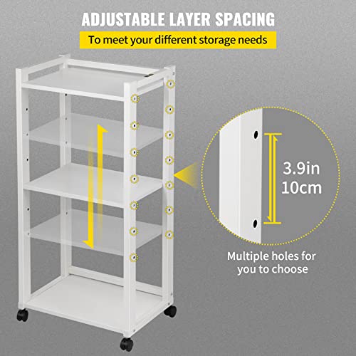 VEVOR Printer Stand, 3-Tier Rolling Printer Cart, Adjustable Storage Shelf Rack on Lockable Wheels, 19.69x 13.78x 42 inch Printer Table for Home Office Small Spaces Organization, White