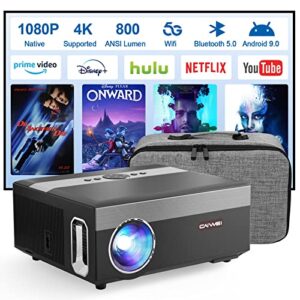 5g wifi bluetooth projector native 1080p,800ansi lumen 4k ultra hd projector for home theater outdoor movie,smart video projector wireless phone mirroring & android os for youtube netflix disney+ hulu