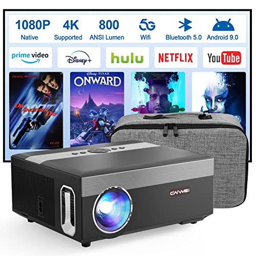 5G WiFi Bluetooth Projector Native 1080P,800ANSI Lumen 4K Ultra HD Projector for Home Theater Outdoor Movie,Smart Video Projector Wireless Phone Mirroring & Android OS for YouTube Netflix Disney+ Hulu