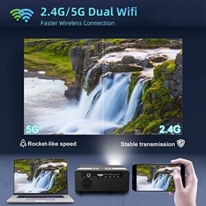 5G WiFi Bluetooth Projector Native 1080P,800ANSI Lumen 4K Ultra HD Projector for Home Theater Outdoor Movie,Smart Video Projector Wireless Phone Mirroring & Android OS for YouTube Netflix Disney+ Hulu