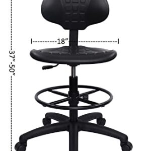 Aaron's Deluxe Polyurethane Drafting Lab Stool Chair, 18'' Adjustable Footring, 10'' Adjustable Height, 450 lb seat Capacity, Heavy Duty, Made and Built to Order here in The United States, Black