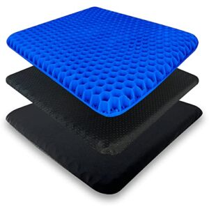 cozy gel slim seat cushion with non-slip grip cover & cooling gel technology for coccyx, sciatica, wheelchair, pressure, tailbone, and back pain relief – long sitting, home office and travel (black)
