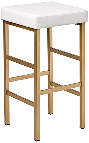 OSP Home Furnishings Backless Stool with Gold Frame, 30-Inch, White