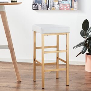 OSP Home Furnishings Backless Stool with Gold Frame, 30-Inch, White