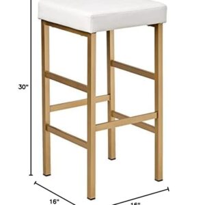 OSP Home Furnishings Backless Stool with Gold Frame, 30-Inch, White