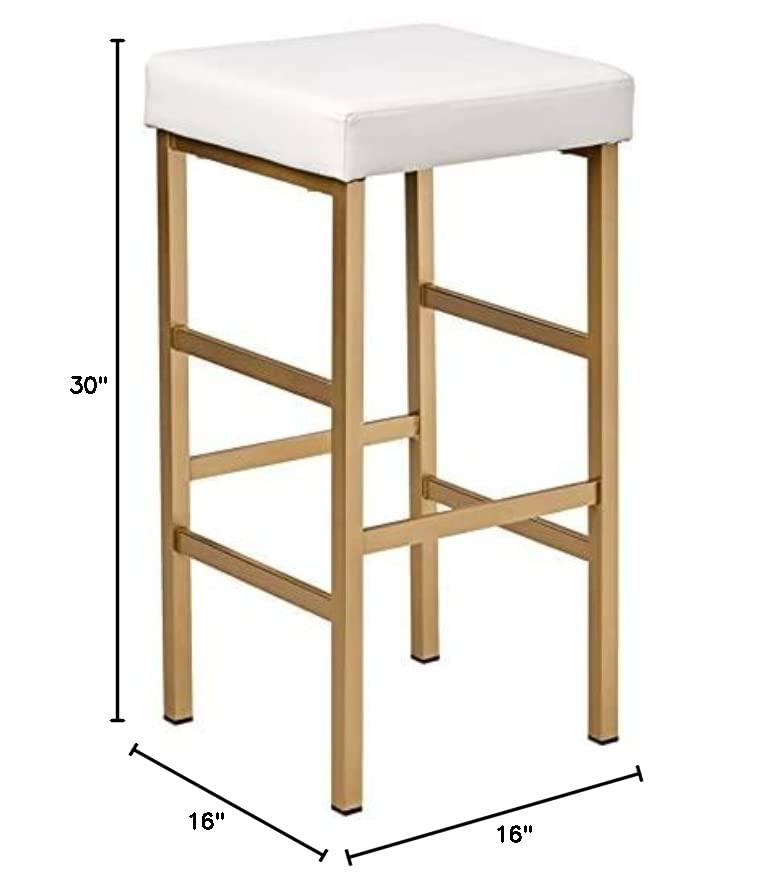 OSP Home Furnishings Backless Stool with Gold Frame, 30-Inch, White