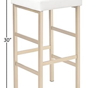 OSP Home Furnishings Backless Stool with Gold Frame, 30-Inch, White