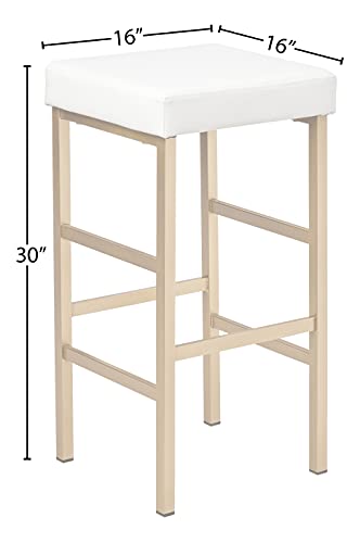 OSP Home Furnishings Backless Stool with Gold Frame, 30-Inch, White