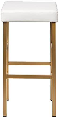 OSP Home Furnishings Backless Stool with Gold Frame, 30-Inch, White