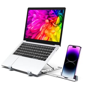 riwuct laptop stand for desk, 9 angles adjustable ergonomic computer stand with detachable phone holder, aluminum cooling portable laptop riser holder compatible with macbook pro air up to 15.6”