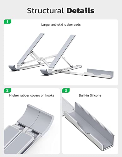 RIWUCT Laptop Stand for Desk, 9 Angles Adjustable Ergonomic Computer Stand with Detachable Phone Holder, Aluminum Cooling Portable Laptop Riser Holder Compatible with MacBook Pro Air Up to 15.6''