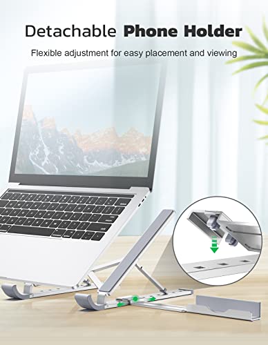 RIWUCT Laptop Stand for Desk, 9 Angles Adjustable Ergonomic Computer Stand with Detachable Phone Holder, Aluminum Cooling Portable Laptop Riser Holder Compatible with MacBook Pro Air Up to 15.6''