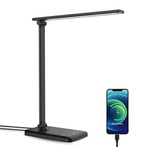 starmell led desk lamp for college dorm room with usb charging port dimmable desk light home office with 10 brightness levels 5 color modes auto timer, eye-caring table lamp for study reading