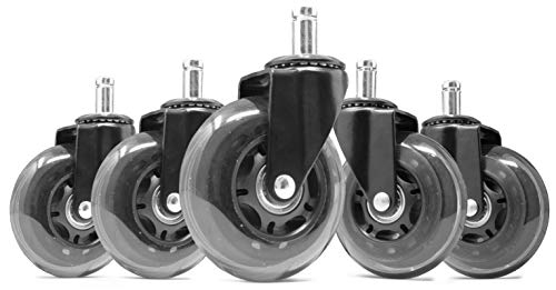 WEN CA305W 3-Inch Polyurethane Replacement Office Chair Swivel Caster Wheels, 5-Pack, Black