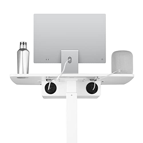 AVLT 44" Height Adjustable Foot Pedal Rolling Desk with Shelf (3 ft 8 inches) - Pneumatic Laptop Standing Desk Cart - Mobile Laptop Cart - White Computer Projector Cart with Brake Casters