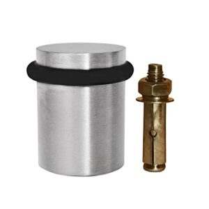 premium stainless steel 304 floor mounted door stopper by nyco architectural hardware- heavy duty door bumper with rubber ring for door & wall protection- modern universal door slam stopper-1.5”x 1.1”