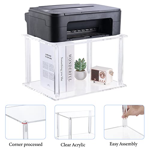 HMYHUM Acrylic Printer Stand - 2-Tier Small Home & Office Printer Table for Desktop and Under Desk, 15.75 x 11.81 x 9.65 inches, Clear