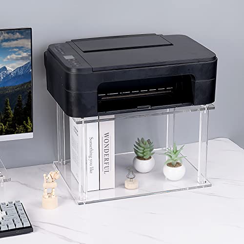 HMYHUM Acrylic Printer Stand - 2-Tier Small Home & Office Printer Table for Desktop and Under Desk, 15.75 x 11.81 x 9.65 inches, Clear