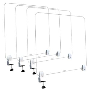 4 pack – desk divider office partitions – crystal clear acrylic plexiglass. adjustable silver clamps included. desk divider for schools or offices. clear plexiglass sneeze guard, 22×22 inches.