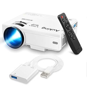 auking mini projector with lightning to hdmi adapter, home theater video projector for iphone/ipad